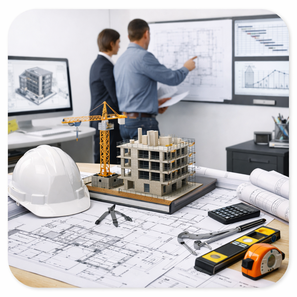 Bureau dtude Btp with Rounded Corners and White Design