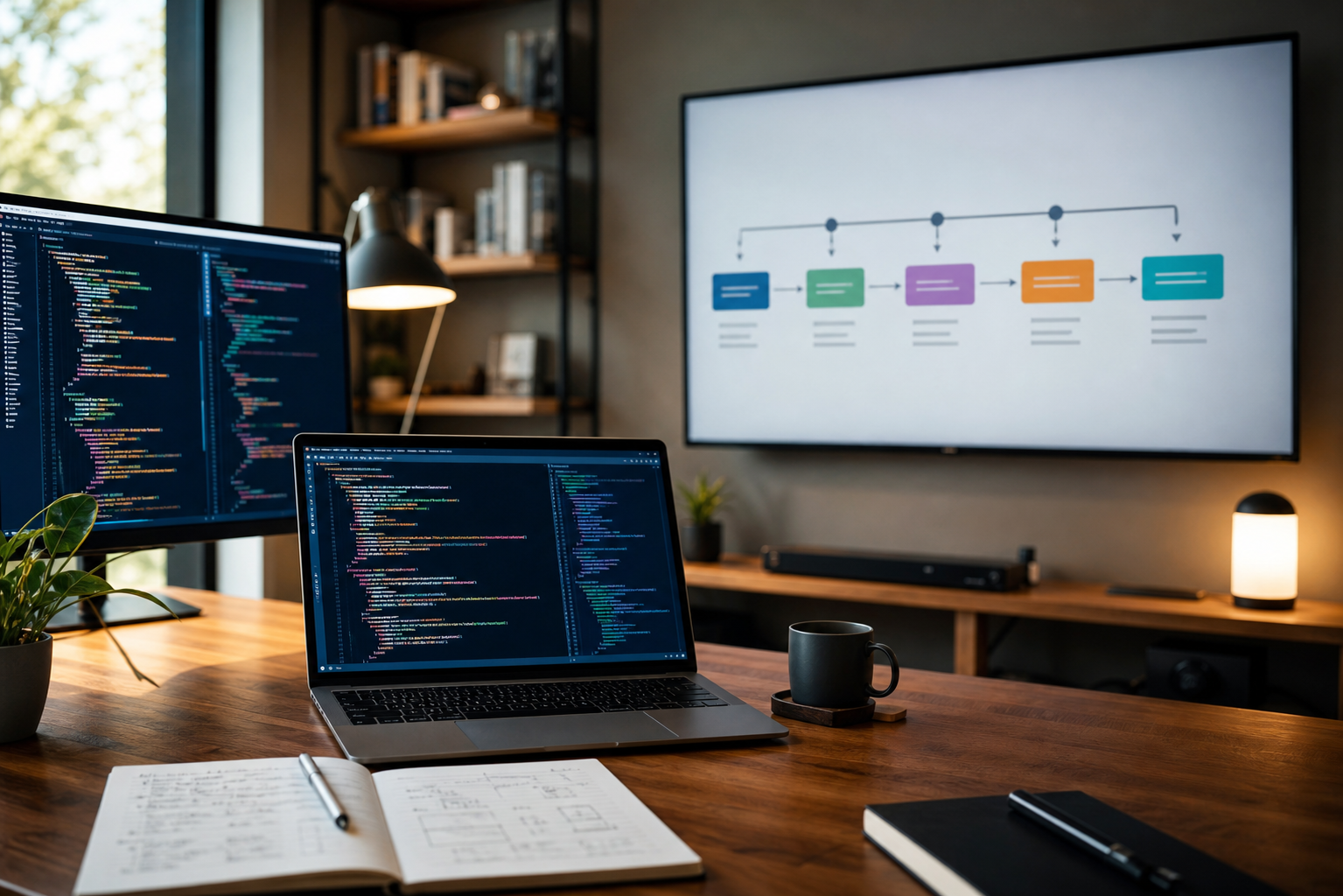 Espace de travail d'un développeur freelance avec du code affiché à l'écran, livré après paiement sécurisé via Doboxee