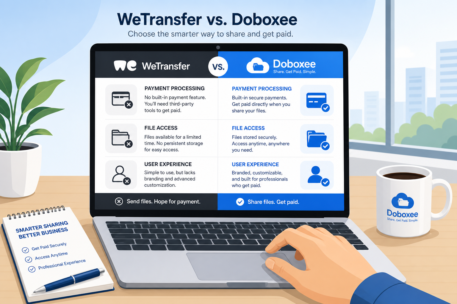 Comparatif Doboxee vs WeTransfer : se faire payer avant d'envoyer un fichier