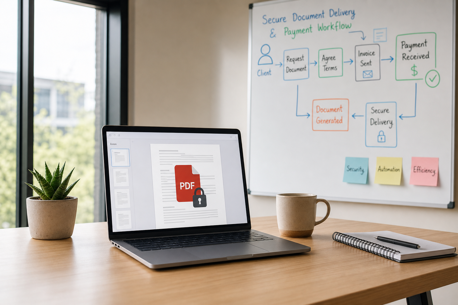 Espace de travail avec gestion documentaire, illustrant un livrable sécurisé jusqu'au paiement via Doboxee