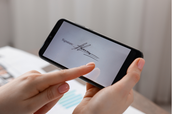 Signature électronique capturée sur un téléphone portable
